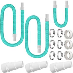 Jadive 1 1/2" Swimming Pool Filter Hose Replacement Kit(2 Pack 6ft+1 Pack 3ft), Universal 1.25/1.5 Inch Combo Adapter 1.5 Inch Filter Hose with Clamps and Tape for Above Ground Pool Pump
