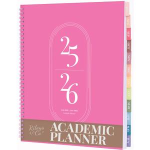2 x Rileys Academic Planner 2025-2026, Daily, Weekly & Monthly Planner, July 2025 - June 2026, Student Notes Pages, Twin-Wire Binding, Weekly Agenda for School & Work (8.5 x 11-Inches, Pink)