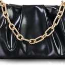 Clutch Purse for Women - Evening Small Shoulder Bag Anti Theft Removable Chain Adjustable Strap PU Handbag (Black)