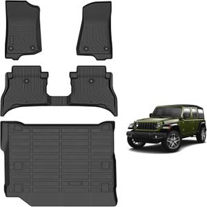 for Jeep Wrangler 4xe Floor Mats 2021 2022 2023 2024 2025 2026(4 Door, Not for JL, JK), TPE All Weather Car Floor Mats Cargo Liner Custom for Jeep Wrangler 4xe Accessories 2021-2026