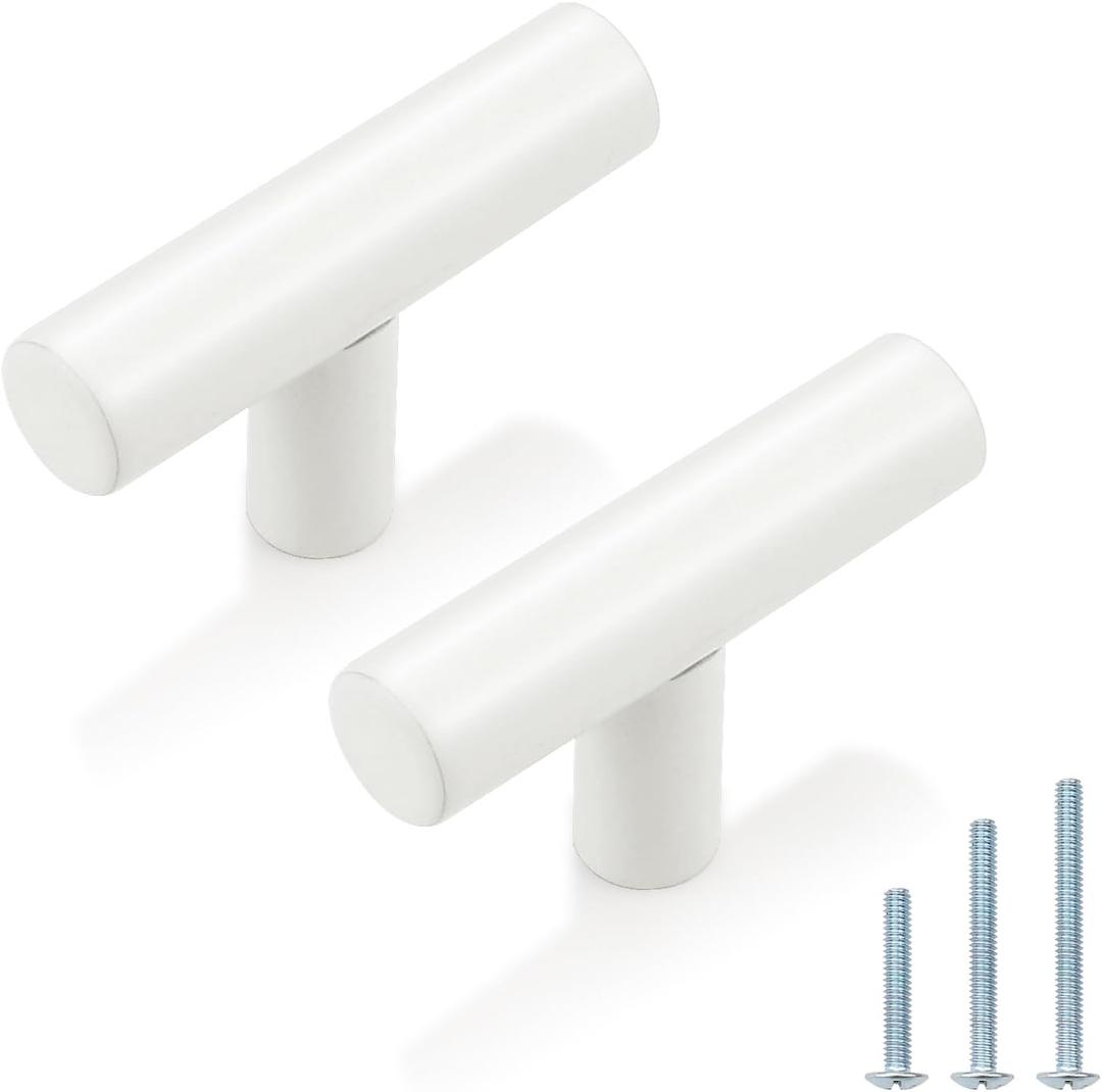Probrico 5 Pack| White Cabinet Knobs Single Hole T Bar Euro Style Handles Kitchen Cupboard Stainless Steel Modern Cabinet Hardware