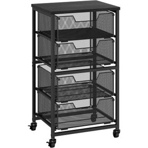 Rolling Cart with Drawers, 4-Drawer Storage Cart on Wheels with Wooden Top, Metal Utility Cart with Storage Drawers, Craft Storage Art Cart for Classroom, Office, Kitchen, Bedroom,Patent Pending