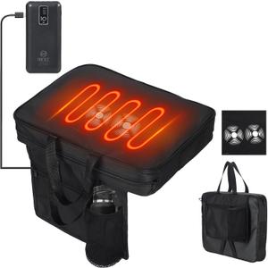 Nice C Heated Seat Cushion, Heated Stadium Seat, Heated Seat, Heated Massage Bleacher Cushion with Carry Handle, Cup Holder for Stadium, Bleachers, Camping (1-Pack) (1-pack Heated Massage Cushion Black)