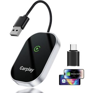 Wireless Carplay Adapter, 2025 Upgrade Converts Wired to Wireless Adapter for iPhone, Auto Connect Dongle for Apple Car Play, Bluetooth No Delay Control for Cars from 2016 and iOS 10+, Silver
