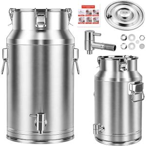 304 Stainless Steel Water Dispenser with Faucet, Thickened Milk Can with Handle, Sealing Ring and Instruction Manual, 20L Stainless Steel Water Jug for Milk, Water, Tea, Juice and Beverage Storage