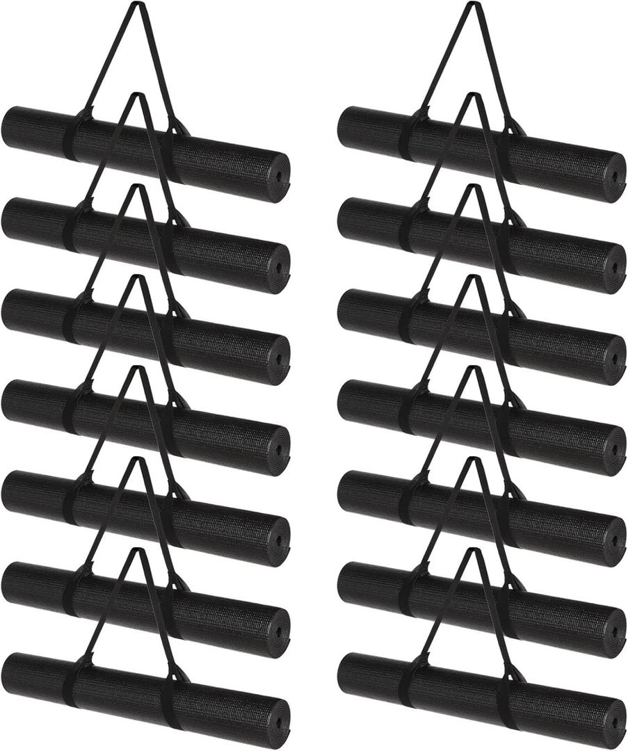 Riakrum 20 Pieces Exercise Yoga Mat Workout Mat with Strap 68 x 24 Inch Fitness Gym Mat Yoga Mat Non Slip for Women Men Gym Home Supplies(Black)