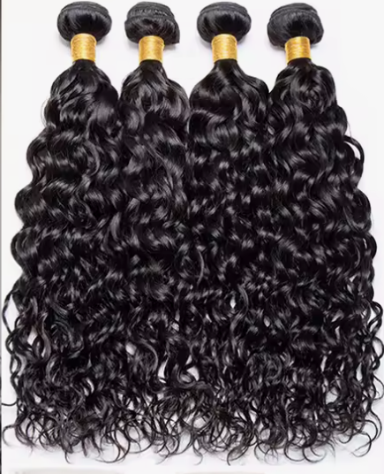 Malaysian Hair Water Wave Human Hair Bundles with 4x4 Lace Closure 18 20 22+16 Inch Wet and Wavy Bundles with Closure Water Curly Weave Human Hair Closure with Bundles for Black Women Natural Color