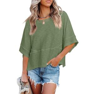 Sovelen Women's Summer Casual Crewneck Batwing Half Sleeve T-Shirts Solid Color Loose Fit Cute Basic Flowy Tops Tees Blouses Blackish Green, S