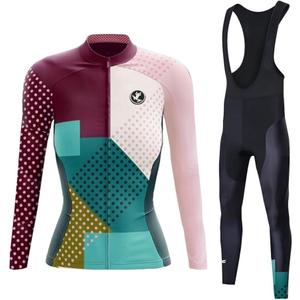 UGLY FROG Winter Cycling Jersey Sets Women Long Sleeve,Bicycle Biking Bike Shirts with Pockets+Long Bib Tight (Large, Wzrt 04)