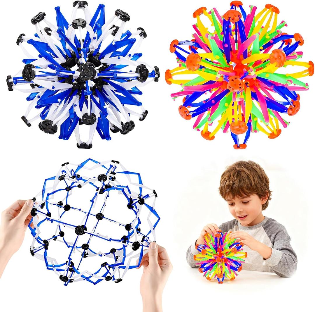 2Pcs Colorful Sphere Collapsible Expandable Breathing Expanding Magic Balls Toy for Toddlers Kids 2 3 4 +Year Old Boys Girls,Sensory Fidget Stress Balls Toy for Autism, Anxiety,Yoga -ADHD