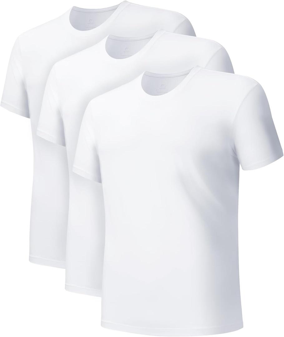 DAVID ARCHY Men's Undershirts Micro Modal Ultra Soft T-Shirts Stretch Moisture-Wicking Crewneck/V-Neck Tees for Men, 3-Pack (Medium, Crewneck - White)