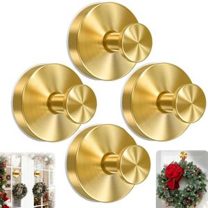 4 Pack Suction Cup Wreath Hanger, 2025 New No Drill Suction Cup Hooks for Door Wreaths, Reusable Holder for Glass Window, Door, Fall, Halloween, Christmas, Welcome Sign(Gold)