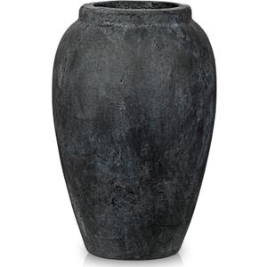 Handcrafted Flower Vase, 10.5" Tall Terracotta Vintage Black Ceramic Vases, Rustic Antique Vase Dcor, Wide Mouth, Matte Finish for Home Office Resto Caf Dcor