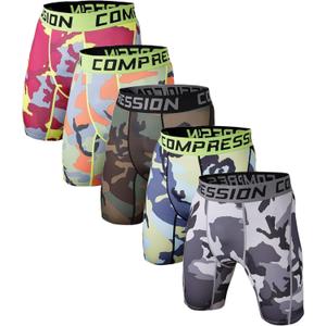 Holure Men's Performance Compression Shorts Athletic Workout Running Underwear (3 or 5 Pack) (Small, 5 Pack:camo-red/ Orange/ Grey/ Green/ Blue)