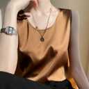 Silk Tank Tops for Women Basic Camisole Top Crew Neck Sleeveless Blouse Summer Cami Tank Casual Tank Shirt (Brown, XL)