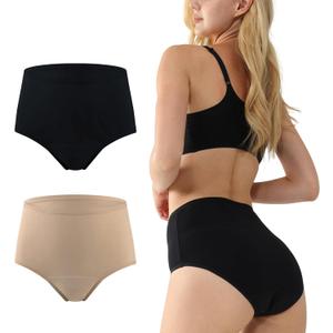 BATTEWA Underwear for Women Leakproof Urine, High Waisted Washable Absorbency Incontinence Underwear Providing 50ml Bladder Leak Protection. (Black-Beige, Medium