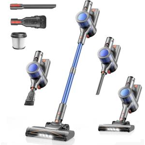 Dzaki Cordless Stick Vacuum Cleaner, 50KPa Brushless Motor Vacuum with Anti-Tangle, LED Display, 55-Min Runtime & Detachable Battery for Pet Hair, Carpet & Hardwood Floors (Blueorange)