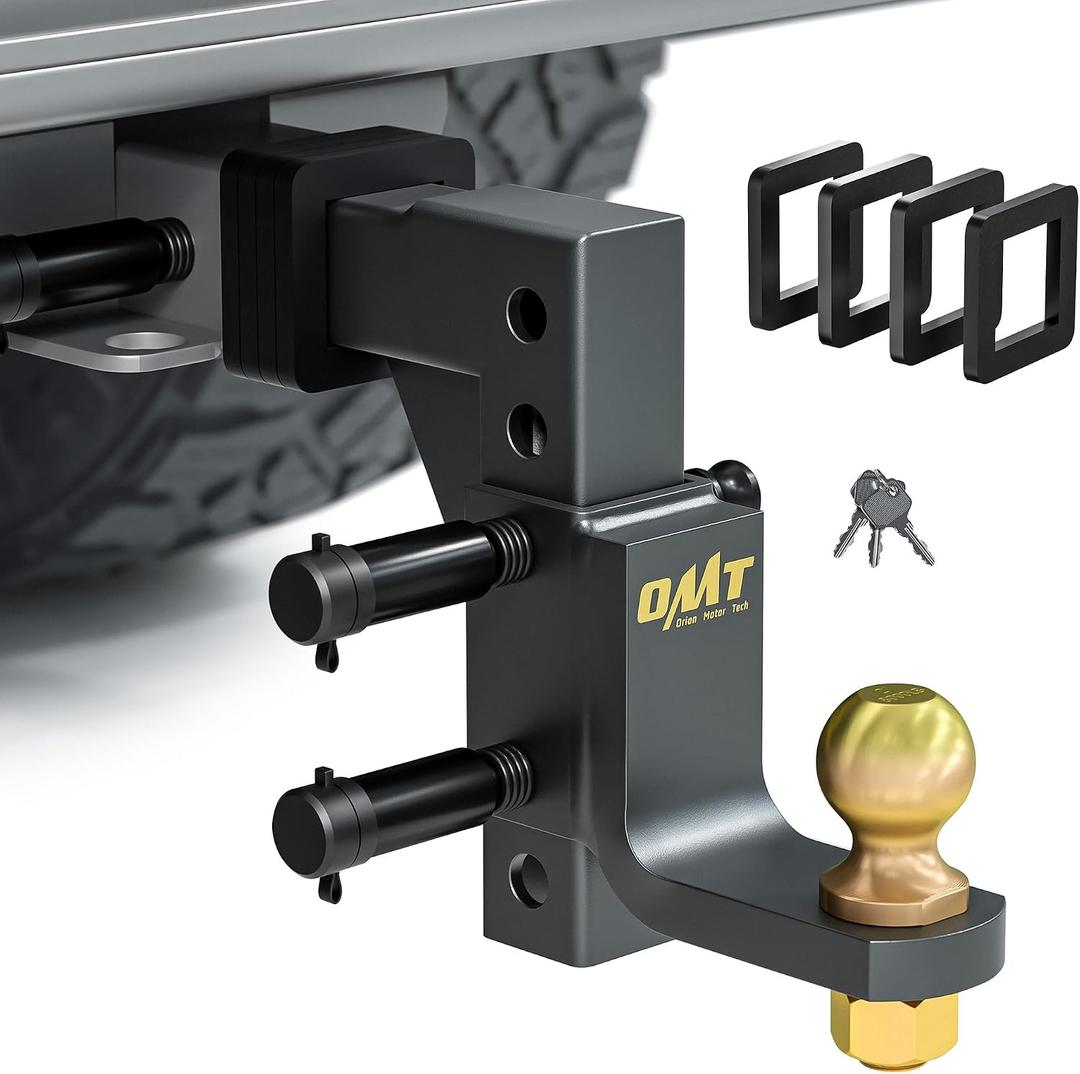 Orion Motor Tech Trailer Hitch Ball Mount, Adjustable Tow Hitch for 2" Receiver with 2" Ball 9-1/2" Drop 8-1/4" Rise 8000 lb. Capacity, Heavy-Duty Drop Hitch with 3 Locking Hitch Pins for Truck Boat