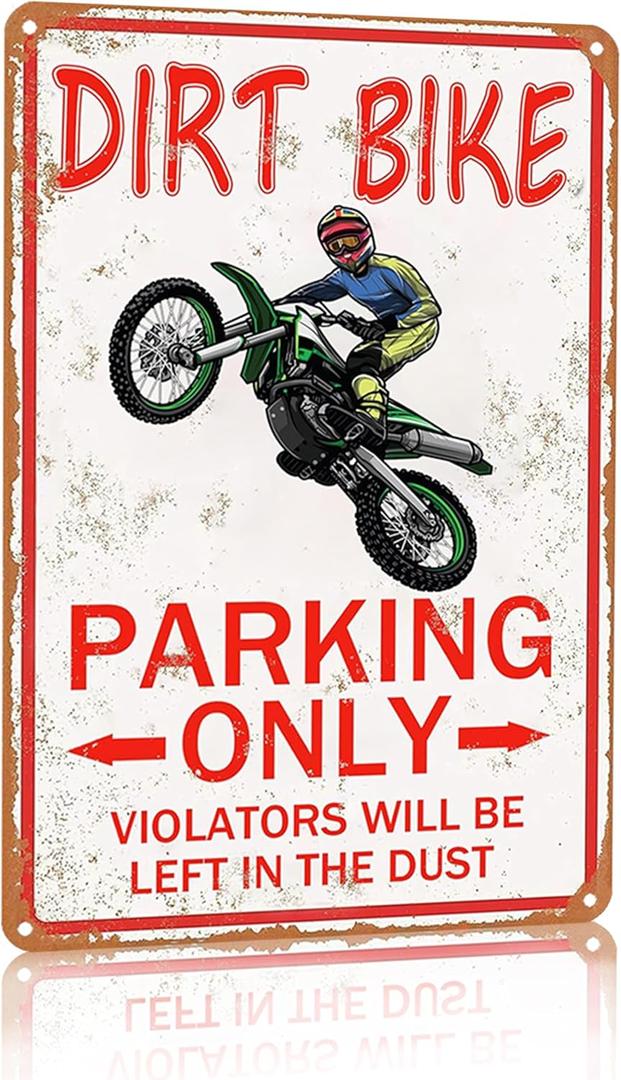 Dirt Bike Accessories Boys Motorcross Gifts Funny Dirty Bike Parking Only Vintage Tin Sign for Man Cave Boy's Room Garage Wall Decor 8x12 Inch (3065) (Red)