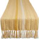 DII Farmhouse Braided Stripe Table Runner Collection, 15x108 (15x113, Fringe Included), Honey Gold