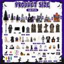 Barydat 120 Pcs Halloween Village House Accessories Miniature Halloween Town Set Mini Tombstone House Skeleton Pumpkin Tree Spider Ghost Streetlamp Figurines for Dollhouse Home Decor