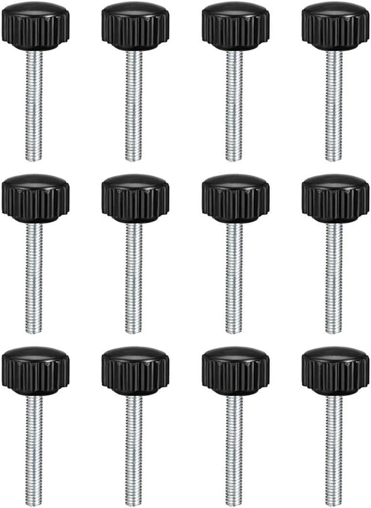 uxcell 12pcs Knurled Clamping Knobs M4 x 30mm Metric Zinc Plated Carbon Steel Male Thread Thumb Screw on Type 16mm Plastic Round Head Threaded Hand Bolt Stud Knobs Black
