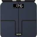 Taylor Smart Total Body Composition Scale with Precision Hub App, Retractable Handle, 11.8" x 11.8" Glass Platform, Vanishing 0.9" LED Display, 440 lb Capacity, 8 Contact Points, Black
