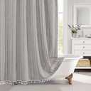 MitoVilla Boho Farmhouse Fabric Shower Curtain Set, Brown Grey Modern Cotton Linen Shower Curtains for Vintage Rustic Bathroom Decor, Country Tassel Thick Cloth Shower Curtain, 72 x 72
