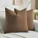 FUTEI Pack of 2 Solid Chenille Throw Pillow Covers 18x18 Inch Soft Cozy Wheat Ear Striped Textured Decorative Cushion Cases Modern Farmhouse Accent for Couch Bed Living Room, Dark Brown
