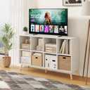 Flrrtenv 8-Cube Bookshelf 2 Tier Modern Bookcase with Legs, 11in Shelf Opening, 47" Wood Bookshelves Storage Organizer Shelf, Freestanding Open Book Shelves for Bedroom Living Room Office, White