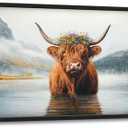 Framed Large Wall Art for Living Room, Highland Cow Canvas Wall Decor, Large Mountain Animal Pictures Framed Painting, Natural Landscape Artwork for Bedroom Office Home Decor 36L'' × 24W''