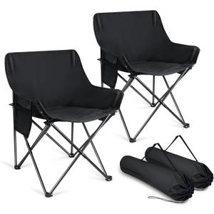 Joyfair Outdoor Camping Chair for Adult, Large Portable Folding Moon Chairs with Carry Bag for Patio Beach, Fishing, Lawn and More Outdoor Sports, 600D Oxford Fabric & Heavy Duty Steel (2, Black)