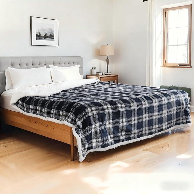 Electric Heated Blanket Full Size 72"x84" Microplush & Sherpa Fabric, Machine Washable 4 Heat Settings & 10 Hours Auto Off - Geometry Lattice