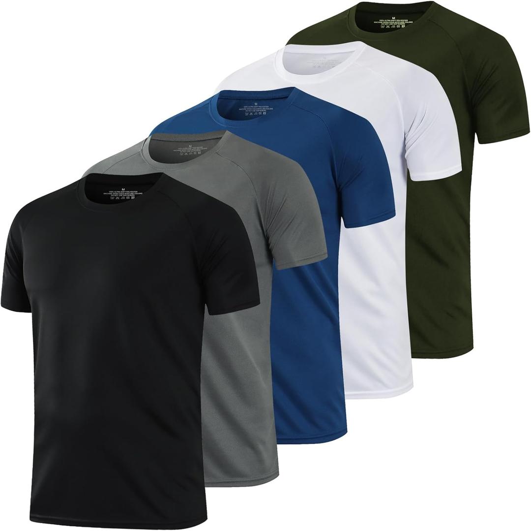 HovSiyla 1/5 Pack Running Shirts Men Sport Tops Dry Fit Gym Wicking Athletic T Shirts Breathable Cool Workout Shirts (XL)