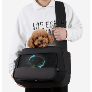 Pet Sling Carrier for Small to Medium Dogs and Cats, Fits 10–20lbs, Adjustable Soft Padded Shoulder Strap Dog Sling Carrier with Storage Pocket for HandsFree Outdoor Travel & Hiking Black