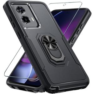 Janmitta Compatible with Moto G Stylus 5G 2024 Case with Screen Protector,Heavy Duty Shockproof Full Body Phone Cover Built in Metal Ring Holder Kickstand,Black Matte
