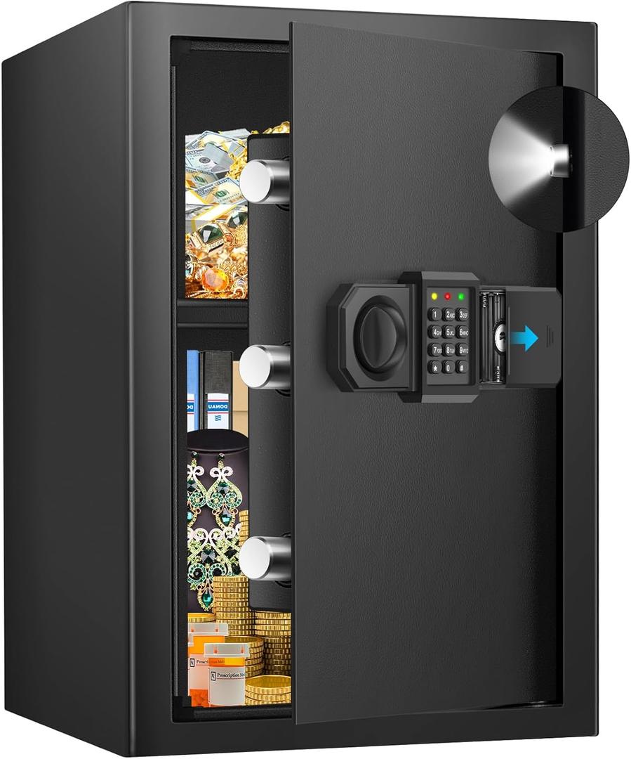 3.5 Cubic Large Fireproof Safe Box, Digital Safe with Alarm System, Removable Shelf and Mute Function, Digital Security Safes for Home, 12.5"D x 13.8"W x 19.7"H, Black