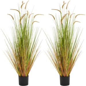 KOL Artificial 5ft 2-Pack Horsetail Reed Grass, 59in Tall Artificial Indoor Outdoor Fake Grass Plant, Home Office Dcor Artificial Plants in Pot Faux Plant Greenery, Wedding Decor - Yellow