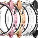 Simpeak 5Pack Screen Protector Compatible with Samsung Galaxy Watch 4 (44mm) Smartwatch Only, Bling Hard PC Case Built-in Glass Screen Protector, Women Men Gold/Pink/Black/Silver/Clear