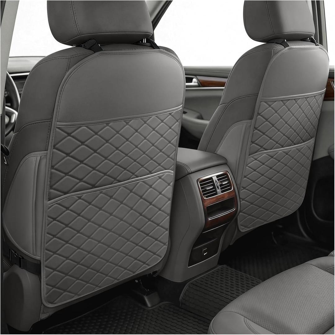 Seat Back Protectors for Kids, Car Kick Mats for Back of Front Seats with Large Pocket Organizer, Waterproof, Protects Against Dirt, Scuffs & Scratches, Fits Most Vehicles, 2PCS (Gray)