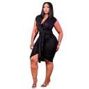 Women's Sexy Plus Size Bodycon Sleeveless Drawstring Ruched Mini Club Dresses, Medium, Black