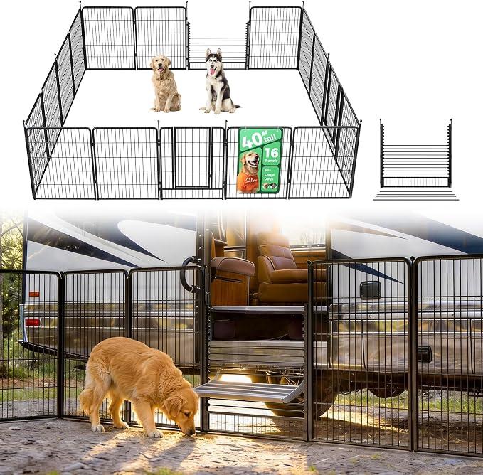 FXW Instant Dog Playpen with RV Step Grid for RV Camping, 40" H, 16 Panels
Quick-Setup & Heavy-Duty Play Yard, Helps Close Stair Gaps, Fits 32" RV Step Opening, For Medium & Large Dogs, Patented