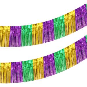 3 x 2 Pack 10 Feet Green Gold Purple Foil Fringe Garland Metallic Tinsel Streamers Banner Fringe Backdrop Banner for Parade Floats Mardi Gras Birthday Party Homecoming Decoration (Green Gold Purple)