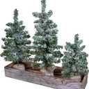 Winlyn Set of 3 Mini Snowy Artificial Canadian Pine Christmas Trees with Wood Bases Small Tabletop Christmas Trees in Rustic Wood Planter for Christmas Winter Table Centerpiece Holiday Decorations