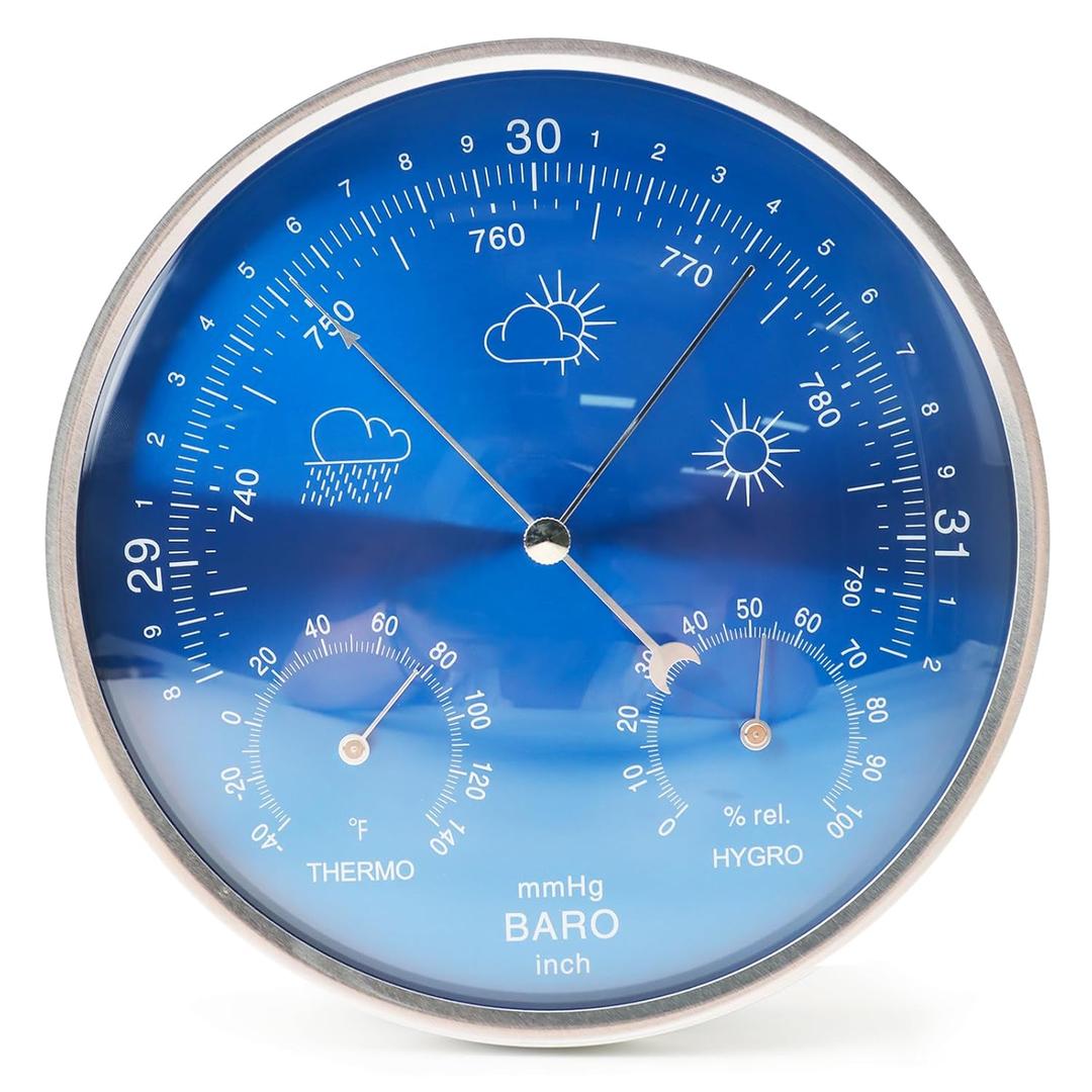 3-in-1 All-Season Wall Hanging Thermometer, Barometer, Hygrometer | Accurate Weather Station for Home and Office | Fahrenheit Edition in/Outdoor, Fahrenheit Edition(Blue)