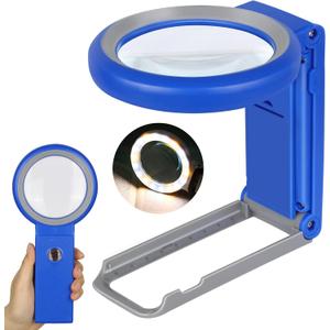 Magnifying Glass with Light and Stand, Foldable Handheld Magnifying Glass 18 LED Illuminated Lighted Magnifier for Macular Degeneration, Seniors Reading, Close Work, Coins, Jewelry Blue