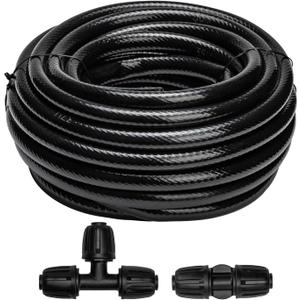 40 FT 1/2 inch Drip Irrigation Tubing Main Line Hose Tube for Garden Irrigation System (Includes 1/2" Straight Connector and 3-Way Connector)