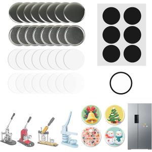 Happizza 100 Sets Button Maker Supplies for Fridge Magnet Maker Machine 58mm/2.25 inch, Including Metal Cover, Metal Back Cover, Clear Film, Blank Paper, Soft Magnet and Gasket