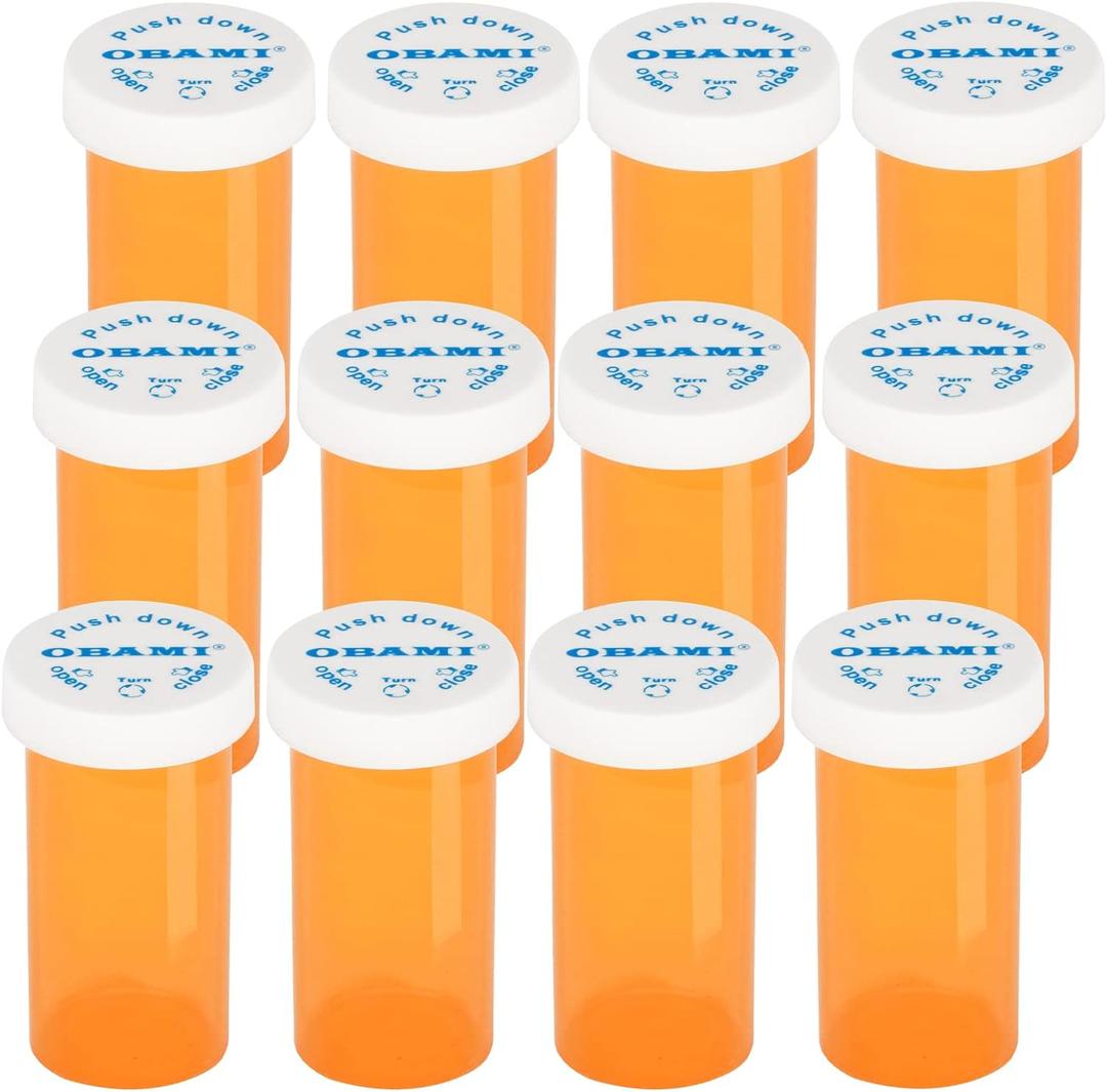Plastic Medicine Pill Bottles with Child Resistant Caps - Push Down and Turn - Prescription Vial, Medicine Container, Pill Cases Dispenser Organizers (12pcs, 30 Dram)