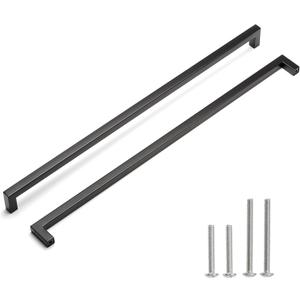 Matte Black Cabinet Pulls - Square Drawer Pulls, 2 Pack 18 Inch Stainless Steel Kitchen Door Cupboard Handles, 458mm Hole Centers